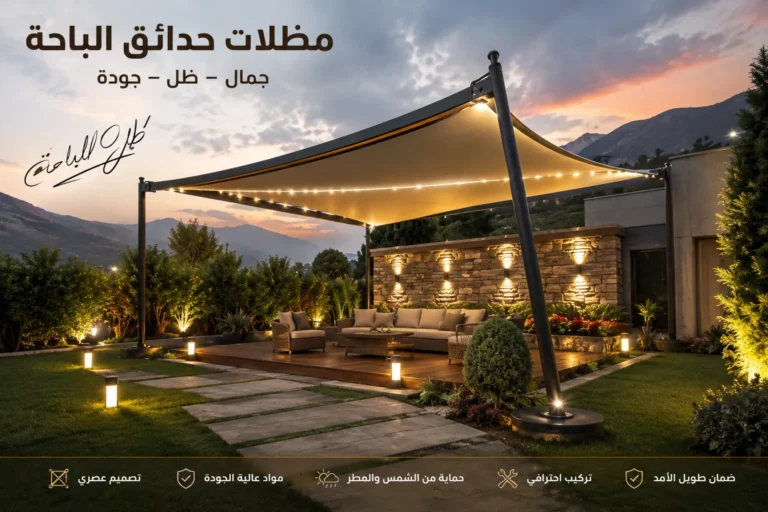 مظلة حدائق هرمية بلون أخضر مركبة وسط مساحة عشبية